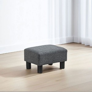 Resenkos Small Linen Upholstered Ottoman Foot Rest - Cube Foot Stool with Plastic Legs, Charcoal - 1 of 4