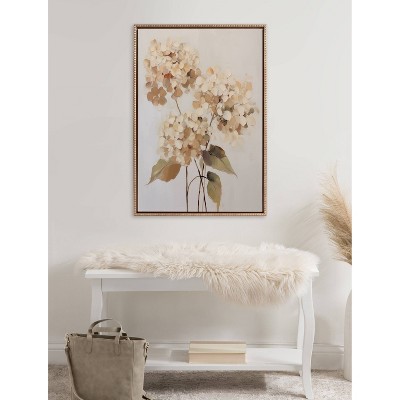 Soft Hydrangeas Beaded Gold Framed Canvas Print 23"x33"