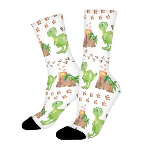 Cute Dinosaur Women Printed Crew Socks Funny Funky Socks Soft Polyester Novelty Gifts for Artists Men - 1 of 1