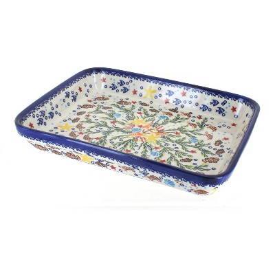 Blue Rose Polish Pottery Atlantis Large Rectangular Baker