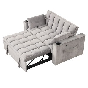 NicBex Modern Pull Out Sofa Bed Velvet Convertible Sleeper Sofa with USB Port and Cup Holders for Living Room - 1 of 4