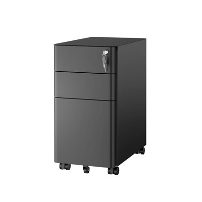 Mount-It! Mobile File Pedestal Cabinet with 3 Drawers & Lock | Slim Design Under Desk Storage & Organizer for Files, Folders & Office Supplies | Black