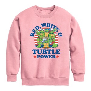 Boys' - Teenage Mutant Ninja Turtles - Red White Turtle Power Graphic Long Sleeve Fleece Sweatshirt - 1 of 4
