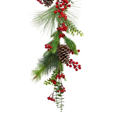 Festive 5' Green and Red Artificial Pine Cone Christmas Garland
