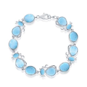 Caribbean Treasures Sterling Silver Alternating Oval & Cat Larimar Bracelet - Blue 7.5 Inch - 1 of 2