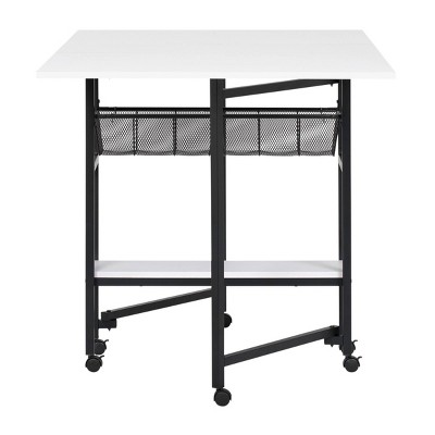 Black and White Metal Folding Craft Table with Storage