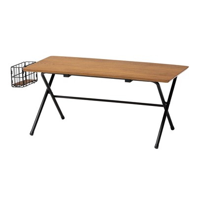 Mariela Natural Brown and Black Rectangular Coffee Table with Basket