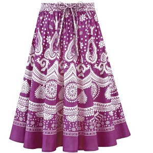 Collections Etc Border Print Easy Fit Circle Skirt with Drawstring Waistband - 1 of 4