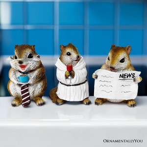 Whimsical Chipmunk Trio Set of Three Figurines, 5" Cute Desk Decor and Garden Statues| OrnamentallyYou - 1 of 4