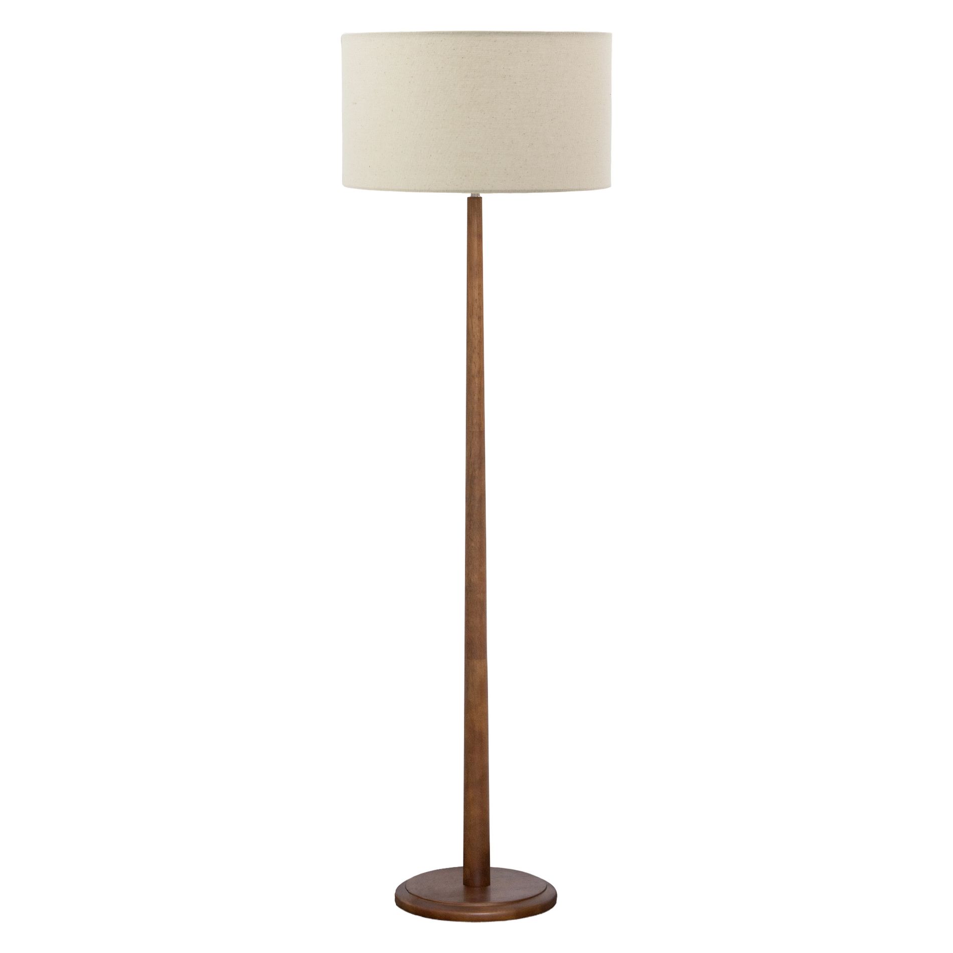 61" Walnut Wood Standing Floor Lamp with Linen Drum Shade, Modern Accent Light for Living Room, Bedroom, Hallway & Study,Foot Step ON/OFF Switch