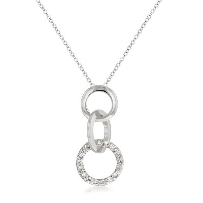 Slickblue Triplet Hoop Pendant Necklace for Women, Rhodium Plated, Cubic Zirconia, 16" Chain, Contemporary Fashion Jewelry
