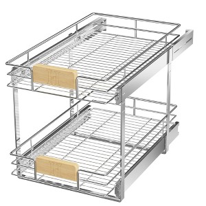 LOVMOR 2 Tier Pull Out Cabinet Organizer 13½" W x 21½" D, Slide Out Drawers with Wooden Handle, Sliding Shelves Organization - 1 of 4