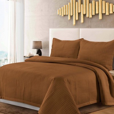 Camel Microfiber King Quilt Set with Ultra-Soft Feel