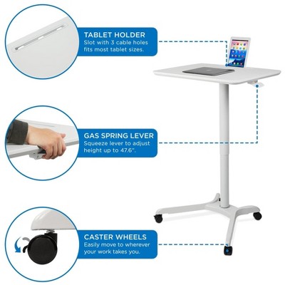 White Adjustable Height Mobile Laptop Cart with Cup Holder