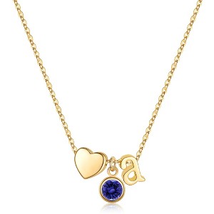 Turandoss 18K Gold Initial Heart Necklace for Women Girls - December Tanzanite Birthstone Pendant Necklace, Jewelry for Women, Birthday Gifts, 16+2In - 1 of 4