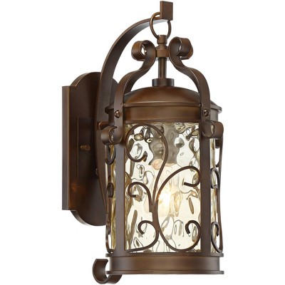 John Timberland Traditional Outdoor Wall Light Fixture Oil Rubbed Bronze Scroll 17 1/2" Amber Hammered Glass for House Porch Patio