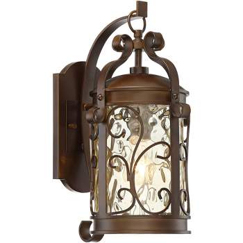 John Timberland Conway Vintage Rustic Outdoor Wall Light Fixture Oil Rubbed Bronze Scroll 17 1/2" Amber Hammered Glass for Post Exterior Barn Deck