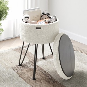 StorageBud Round Ottoman with Storage, Boucle Storage Ottoman, Modern Foot Stool Ottoman for Living Room and Bedroom - 1 of 4