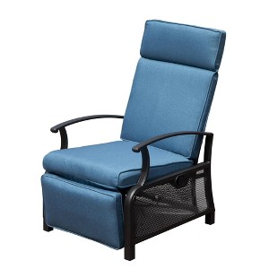 CLIHOME Adjustable Outdoor Patio Lounge Chair,with Flip Table Push Back & Removable Cushions - 1 of 4
