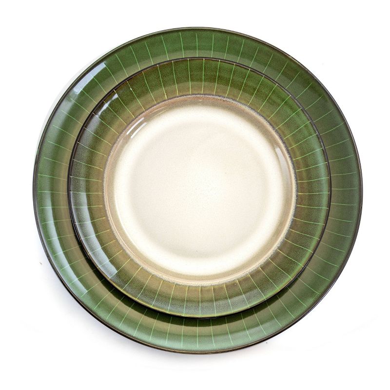 16pc Stoneware Striped Dinnerware Set Green - Elama, 5 of 10
