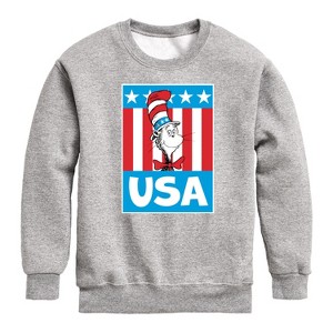 Boys' - Dr. Seuss - Cat In The Hat USA Graphic Long Sleeve Fleece Sweatshirt - 1 of 4