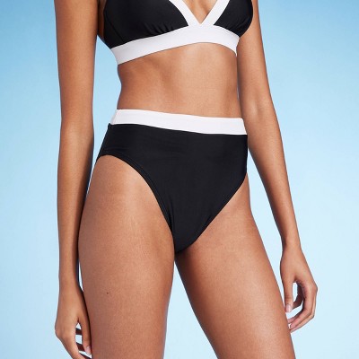 Black Bikini High Cut High Waisted Ribbed Wideband