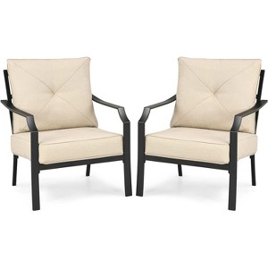 2 Pieces Patio Dining Chairs with Steel Frame, Thick and Soft Cushions - 1 of 3