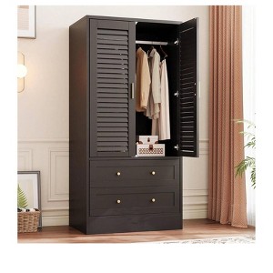 White Wardrobe Armoire with 2 Shutter Doors & 2 Drawers, Hanging Rod, Freestanding Wooden Closet, Large Capacity Storage for Bedroom - 1 of 4