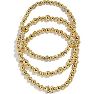 3-Piece Gold Plated Initial Bead Bracelet Set, Personalized Trendy Jewelry Gift for Women - 1 of 4