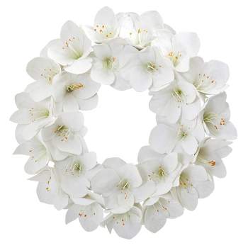 24" Artificial Amaryllis Wreath White - Nearly Natural