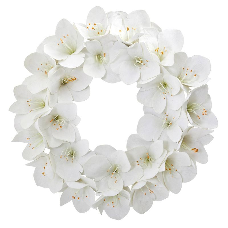24&#34; Artificial Amaryllis Wreath White - Nearly Natural, 1 of 7