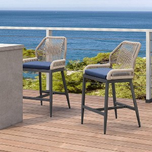 PURPLE LEAF Patio Sunbrella Bar Stools Set of 2 Handwoven Wicker Bar Height Stool Modern Aluminum Outdoor Wicker Barstools with Back and Cushion - 1 of 4