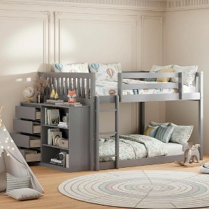 Polibi Space-Saving Twin or Full Bunk Bed with Reversible Ladder and Storage Space - 1 of 4