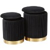 Marla Contemporary Nesting Pleated Ottoman Set in Gold Metal and Black Velvet by LumiSource - 4 of 4