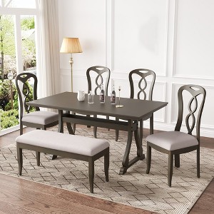 6 Piece Dining Table Set for 6, 63 Inch Farmhouse Kitchen Table Set, Kitchen Breakfast Table Set for Restaurant Dining Room Kitchen - 1 of 4