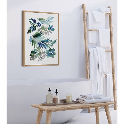 Tropic Leaves Blue Framed Canvas Wall Art