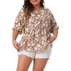 Agnes Orinda Women's Plus Size Floral Pleated V Neck Short Sleeve Tiered Babydoll Blouses - 2 of 4