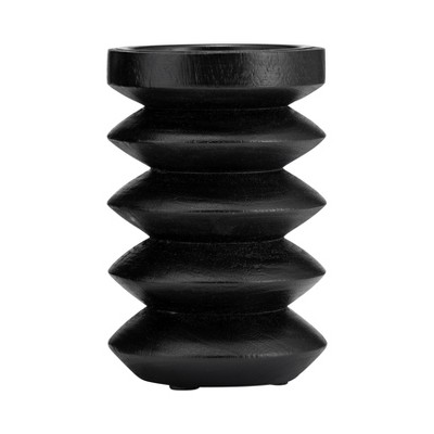 Wood Accordion Candle Holder, Black Finish, Decorative Candle Holder for Centerpieces, Home Decor, and Ambient Lighting Decorative