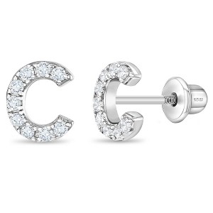 Girl's Cubic Zirconia Letter Initial Screw Back Sterling Silver Earrings - In Season Jewelry - 1 of 4