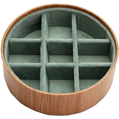 Juvale 2-Pack Wooden Round Jewelry Trays with Green Velvet for Rings and Earring (4.3 x 4.3 x 1.4 In)