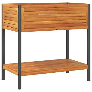 vidaXL Garden Planter with Shelf Outdoor Flower Box Solid Wood Acacia and Steel - 31.5" x 17.7" x 31.5" - 1 of 4