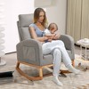 Rocking Chair Upholstered Rocking Chair for Nursery with Rubber Wood Legs, Comfy High Backrest, Side Pockets - 4 of 4