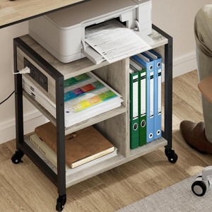 TackView 3-Tier Racks,Printer Stand with Lockable Wheels – Printer Cart with Power Outlets, USB Ports & Paper Storage Shelf - 1 of 4