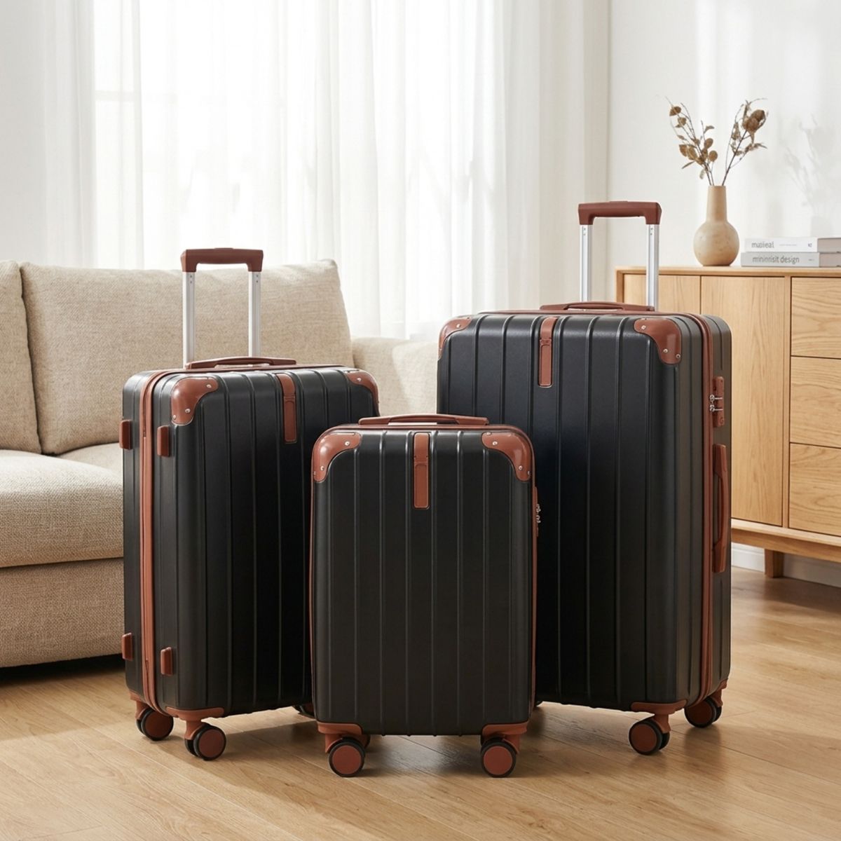 Polibi ABS Travel Luggage Set of 3, 20"/24"/28" TSA Lock Suitcase with Spinner Wheels