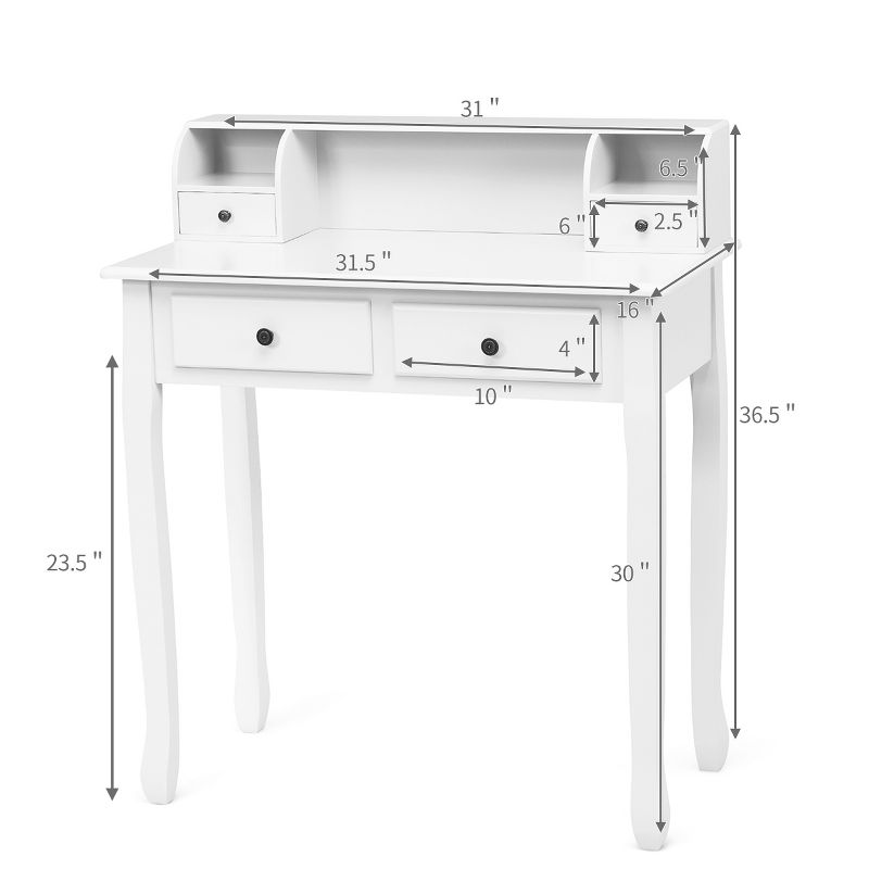 Tangkula Writing Desk W/ Drawer Detachable Floating Organizer Computer Table White, 4 of 10