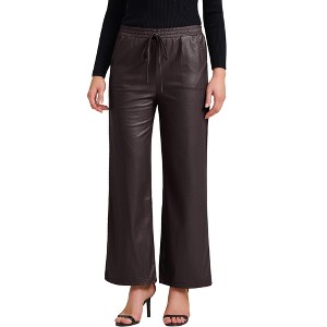 INSPIRE CHIC Women's Faux Leather Hight Waist Drawstring Straight Leg Pants with Pockets - 1 of 4