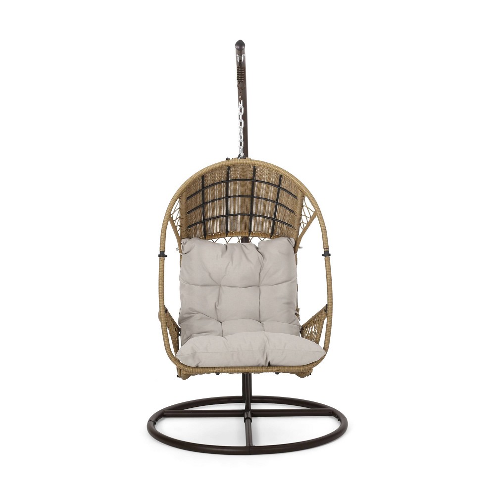 Photos - Garden Furniture Malia Outdoor Wicker Hanging Chair with Stand Brown/Beige - Christopher Kn