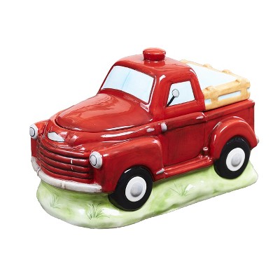 Lakeside Retro Style Red Truck Pet Treat Jar - Earthenware Food Container