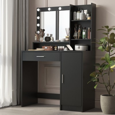 Lycvki 3 Level Storage Dresser with Adjustable Light Mirror and Drawer