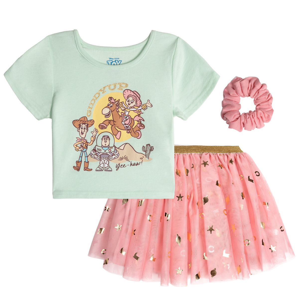 Disney T-Shirt, Tutu Tulle Skirt and Scrunchie 3 Piece Outfit Set Toddler